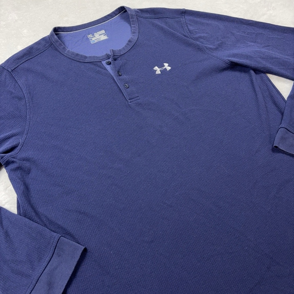 Under Armour Shirt Mens 2XL Blue Long Sleeve Henley ColdGear Thermal Tagless